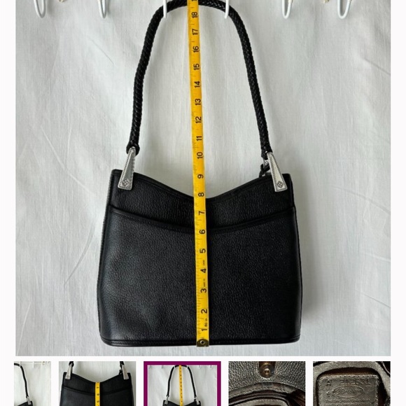 Brighton Gina Black Pebbled and Embossed Brown Trim Leather Hobo Bag (Used) - Picture 6 of 7